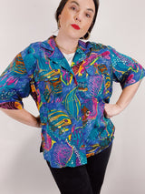 short sleeve fish print blouse