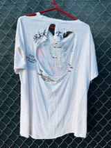 Women's or men's vintage 1980's Star California, Made in Chile label XL short sleeve white graphic t-shirt with Betty Boop on a motorcycle on the front.