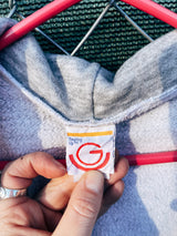 Women's or men's vintage 1980's Gearing Up label Large sleeveless heather grey zip up hoodie with silver zipper and two front pockets.