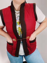 red sleeveless quilted puffy vest