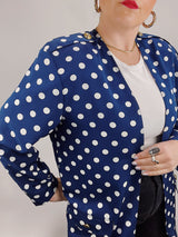navy and white polka dot duster
