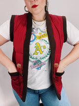 red sleeveless quilted puffy vest