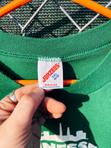 Men's or women's 1980's Jerzees, Made in USA label XXL short sleeve green graphic t-shirt with white Tennessee River graphic on the front.