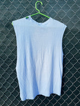 Women's or men's vintage 1970's Hanes, Made in the USA label sleeveless single stitch light blue graphic band tee with Blue Oyster Cult graphic on the front.