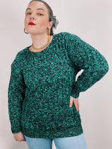 long sleeve green and black chunky pullover sweater