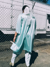 Women's vintage 1980's Fashion by Becky Sharpe, Made in USA label light blue nightie top with short sleeves and lace trim throughout.