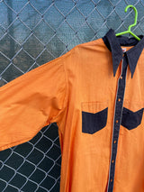 Men's vintage 1930's/1940's Town Talk Menswear label long sleeve orange and white button up western style cowboy shirt.