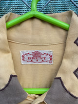 Men's vintage 1950's Brent label long sleeve button up shirt with dagger collar in a yellow collar and grey trim with a western style.