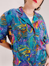 short sleeve fish print blouse