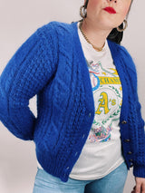 long sleeve cable knit blue mohair cardigan