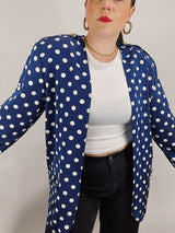 navy and white polka dot duster