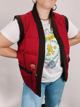 red sleeveless quilted puffy vest