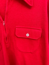 Men's or women's vintage 1960's The Spinnaker Shirt long sleeve pullover shirt with a half zip closure in bright red wool material.