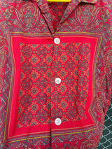 Men's or women's vintage 1950's McGregor Sportswear, Modern Wash-Wear-Cottons, Made in USA label short sleeve button up shirt in red with paisley print.