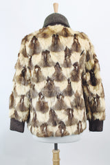 Women's vintage 1960's Hopper Furs, St. Louis label long sleeve open front cardigan jacket with all over patchwork multicolored fur and a rib knit trim.