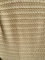 Women's vintage 1970's Maggi label long sleeve short length cream colored crochet dress with lace trim and mock neck.