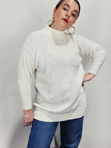 Women's 1980's Spunky, Made in USA label long sleeve white pullover sweater with a mock neck in acrylic textured material.