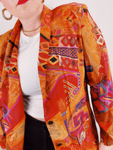 long sleeve orange printed lightweight blazer