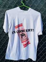 Women's or men's vintage 1986 Tee Jays, Made in USA label short sleeve white raglan t-shirt with Alabama band tour graphic on front and back.