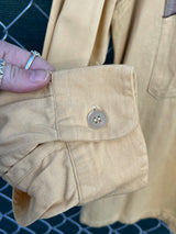 Men's vintage 1950's Brent label long sleeve button up shirt with dagger collar in a yellow collar and grey trim with a western style.