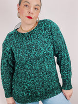 long sleeve green and black chunky pullover sweater