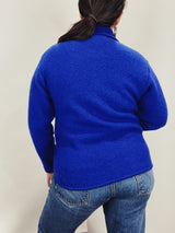 long sleeve blue boiled wool zip up cardigan sweater