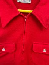 Men's or women's vintage 1960's The Spinnaker Shirt long sleeve pullover shirt with a half zip closure in bright red wool material.