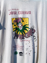 Women's or men's vintage 1980's Screen Stars label short sleeve off white cream graphic t-shirt with yellow, purple, and green joker graphic on the front.