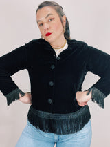 long sleeve button up sweater with fringe trim