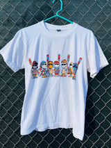 Women's vintage 1990's Crazy Tees short sleeve white graphic t-shirt with a Peanuts multicolored graphic on the front.