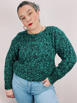 long sleeve green and black chunky pullover sweater
