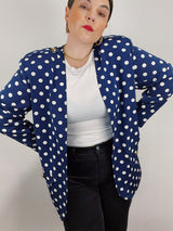 navy and white polka dot duster