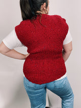 red knit sleeveless button up cardigan sweater vest