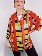 multicolored striped sheer blouse