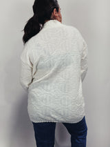 Women's 1980's Spunky, Made in USA label long sleeve white pullover sweater with a mock neck in acrylic textured material.