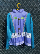 Vintage 1990's Ixspa by Jamie Sadock label funky long sleeve zip up satin track jacket with all over abstract details.