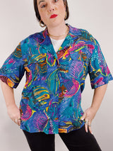 short sleeve fish print blouse