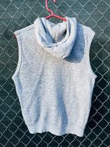 Women's or men's vintage 1980's Gearing Up label Large sleeveless heather grey zip up hoodie with silver zipper and two front pockets.