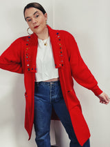 red long sleeve long length cardigan