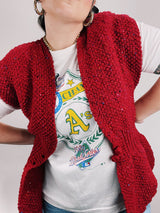 red knit sleeveless button up cardigan sweater vest