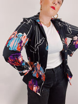 long sleeve black abstract print blouse