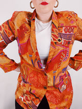 long sleeve orange printed lightweight blazer