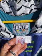 Vintage 1990's Ixspa by Jamie Sadock label funky long sleeve zip up satin track jacket with all over abstract details.