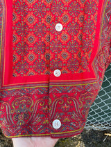 Men's or women's vintage 1950's McGregor Sportswear, Modern Wash-Wear-Cottons, Made in USA label short sleeve button up shirt in red with paisley print.