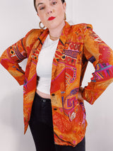 long sleeve orange printed lightweight blazer