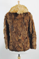 Women's vintage 1980's Dino Ricco, Made in Hong Kong label long sleeve zip up brown genuine fur coat with cream fur neckline.