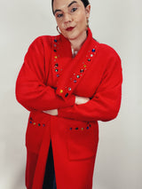 red long sleeve long length cardigan