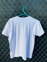 Women's vintage 1990's Crazy Tees short sleeve white graphic t-shirt with a Peanuts multicolored graphic on the front.