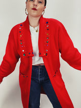 red long sleeve long length cardigan