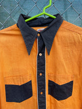 Men's vintage 1930's/1940's Town Talk Menswear label long sleeve orange and white button up western style cowboy shirt.